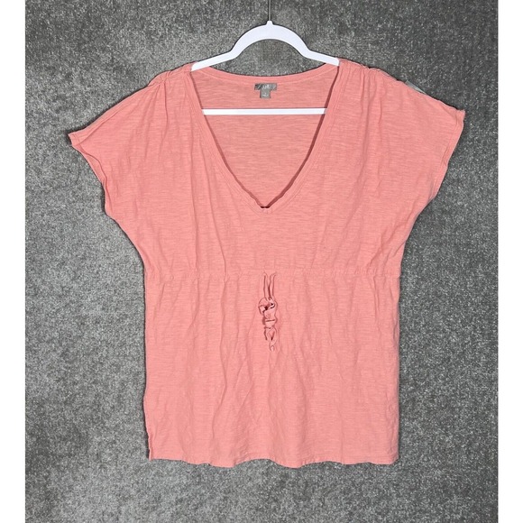 J Jill Deep V-Neck‎ Drawstring Waist Top Womens Size Large Peach Pima Cotton - Picture 1 of 9